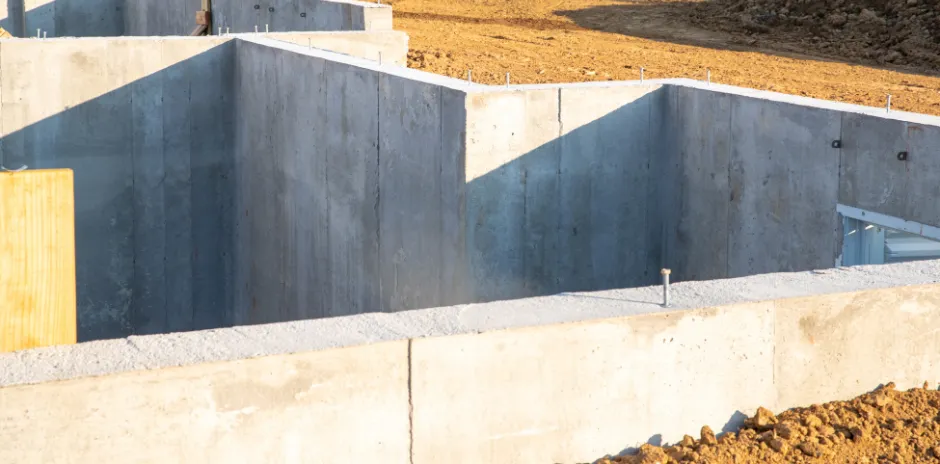 Concrete foundation walls after basement excavation in Dallas
